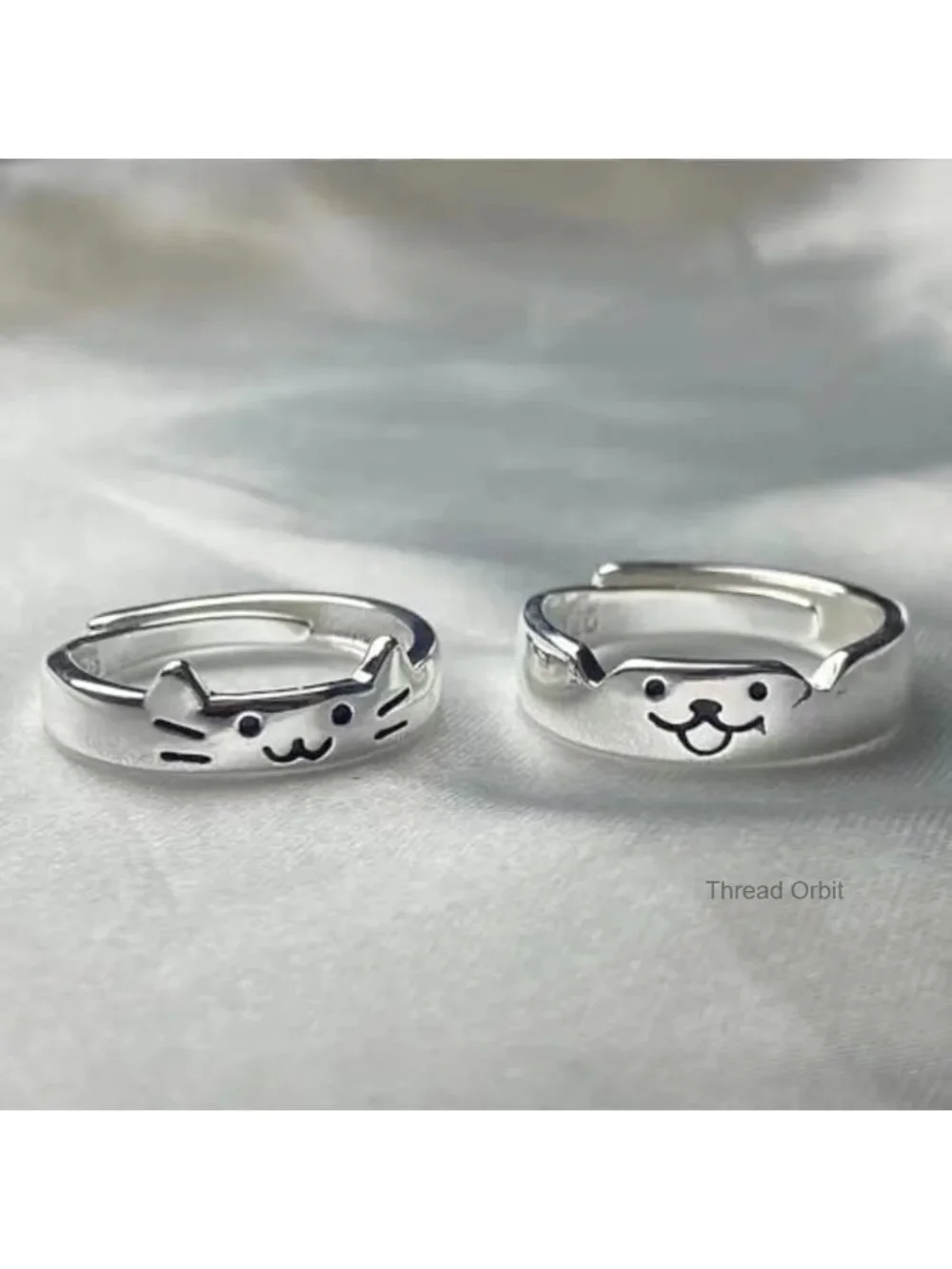 Cat Dog Couple Ring Silver Animal Friendship Matching Ring Kitten Puppy